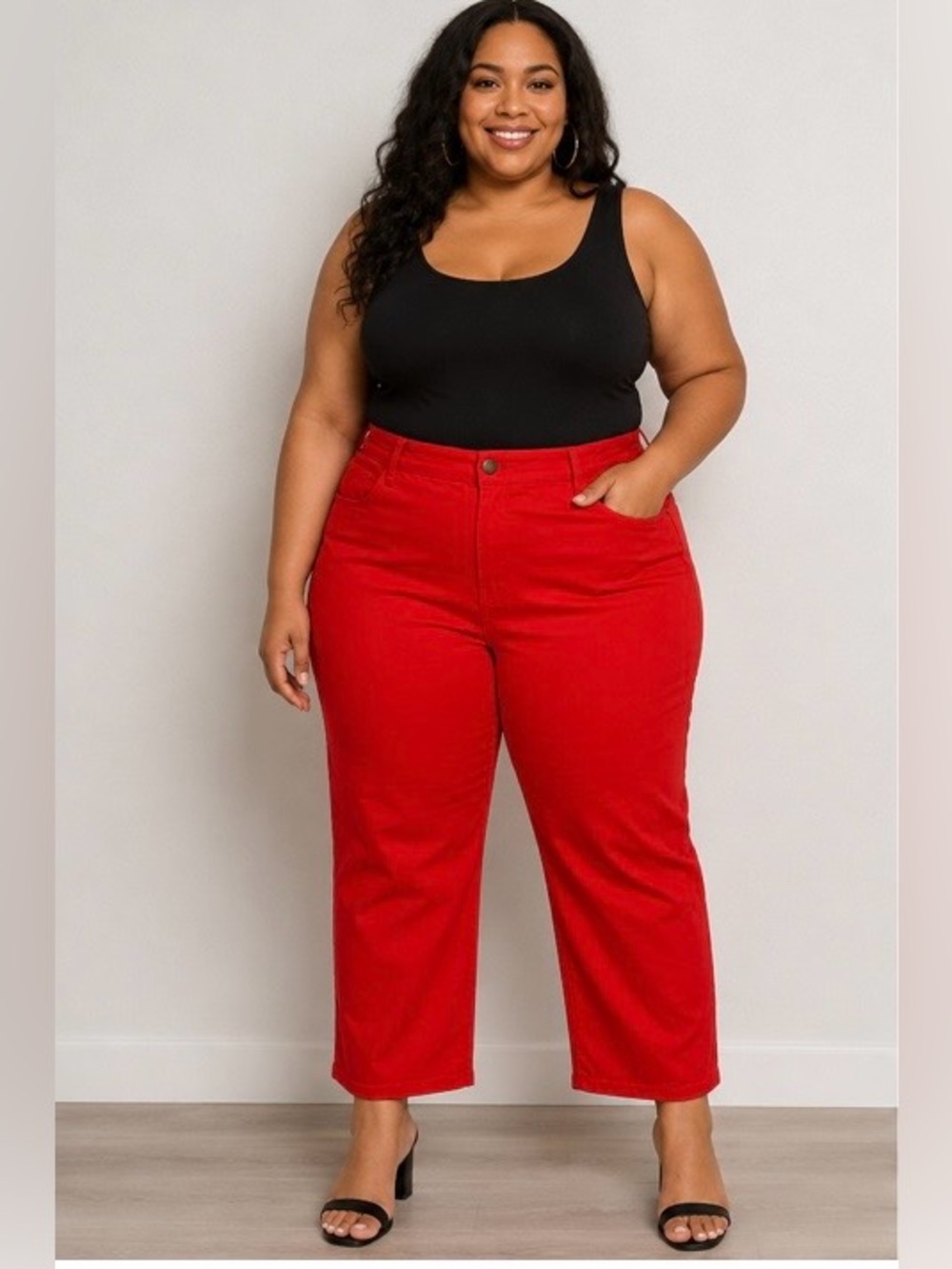 Plus-Size High-Rise Straight-Leg Pants in Red 22WP